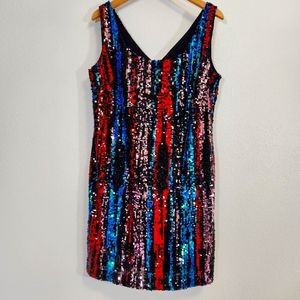 Calvin Klein Dress Womens 12 Full Sequin Mini Red Blue Black Pink Exposed Zipper